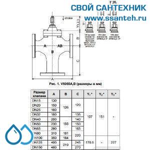10249 Honeywell, V5050A1116 Клапан трехходовой линейный смесительный фланцевый, PN16, DN150, Kvs 360.0, 38мм, 2…220 °C
