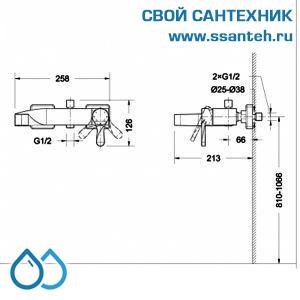 03400 BRAVAT F674108C-01(WA 0654) Wave Смеситель для ванны с коротким изливом, хром